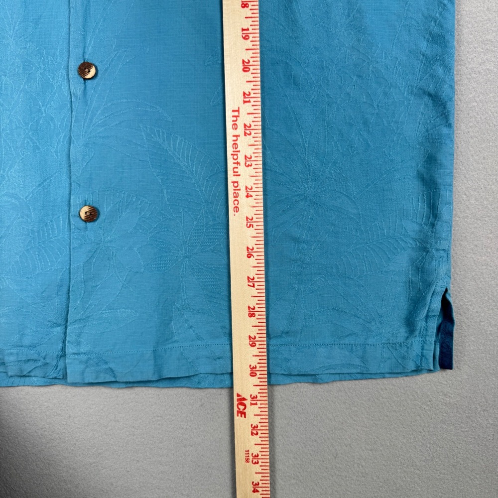Tommy Bahama Mens XL Embroidered Silk Tropical Leaf Jacquard Camp Shirt Blue - Picture 6 of 11